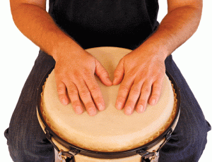 When a hand is pressed on a drum, it doesn't vibrate well. Same with a retracted eardrum. 